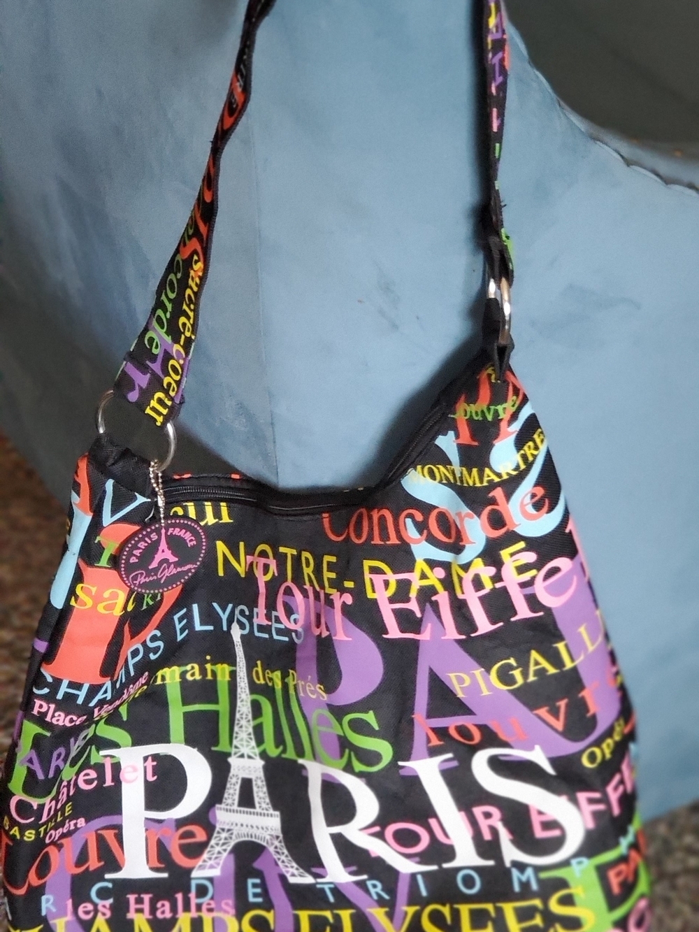 Colorful Paris Print Shoulder Bag - Black Multicolor - Picture 3 of 3